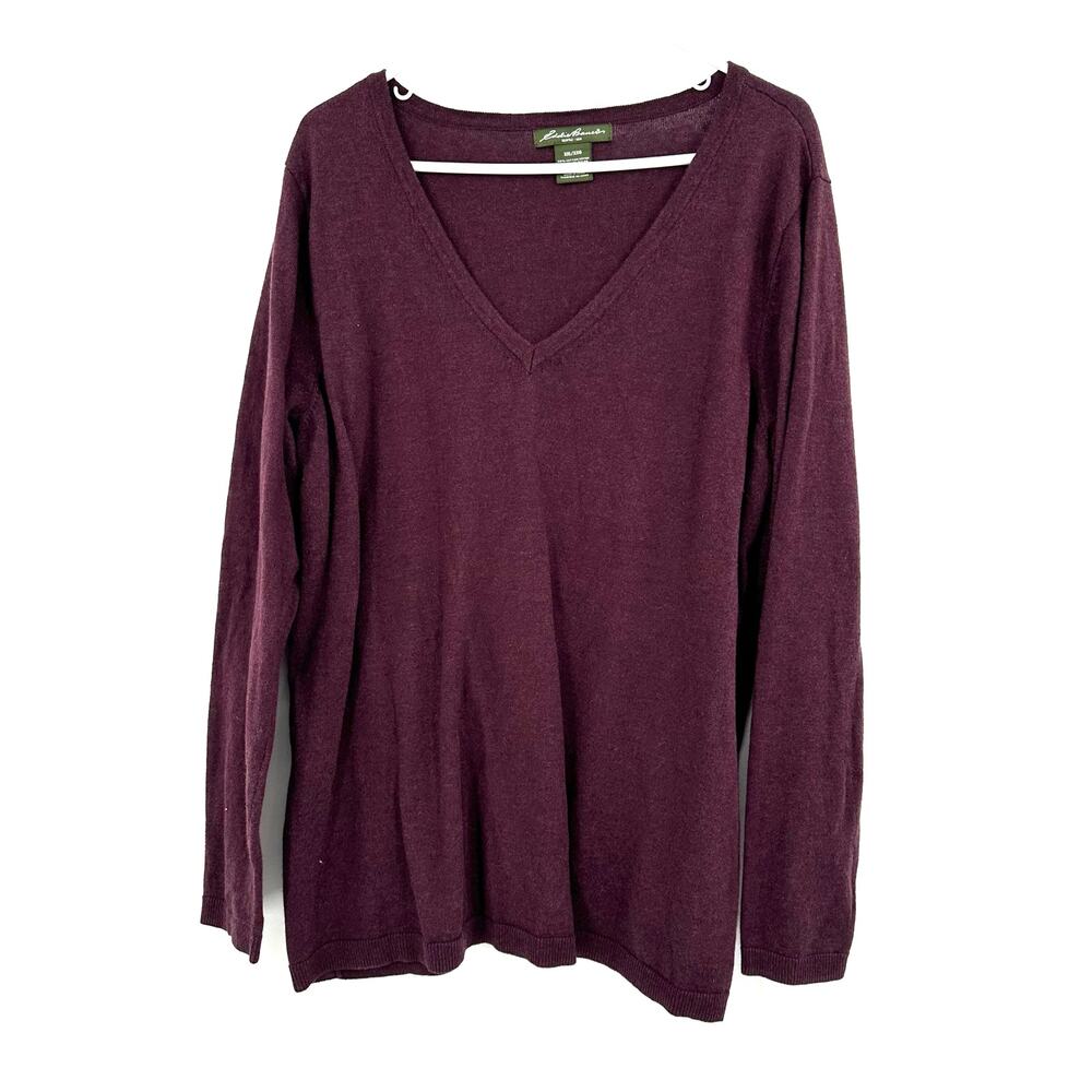Eddie Bauer Size XXL Long Sleeve V‎ Neck T-Shirt Purple Wool Cotton Blend Layer